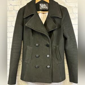 VINTAGE Vaute Couture NYC Dark Gray Polartec Vegan Double Breasted Pea Coat S